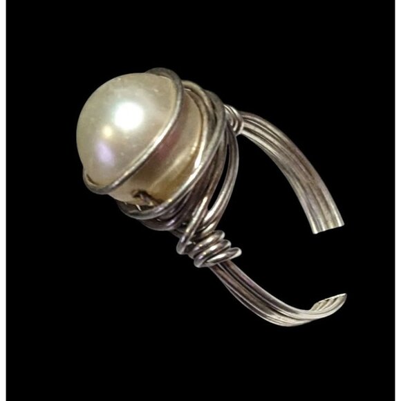 Elegant Glam Faux Pearl Wire Wrap Ring Size 9 - Picture 10 of 14